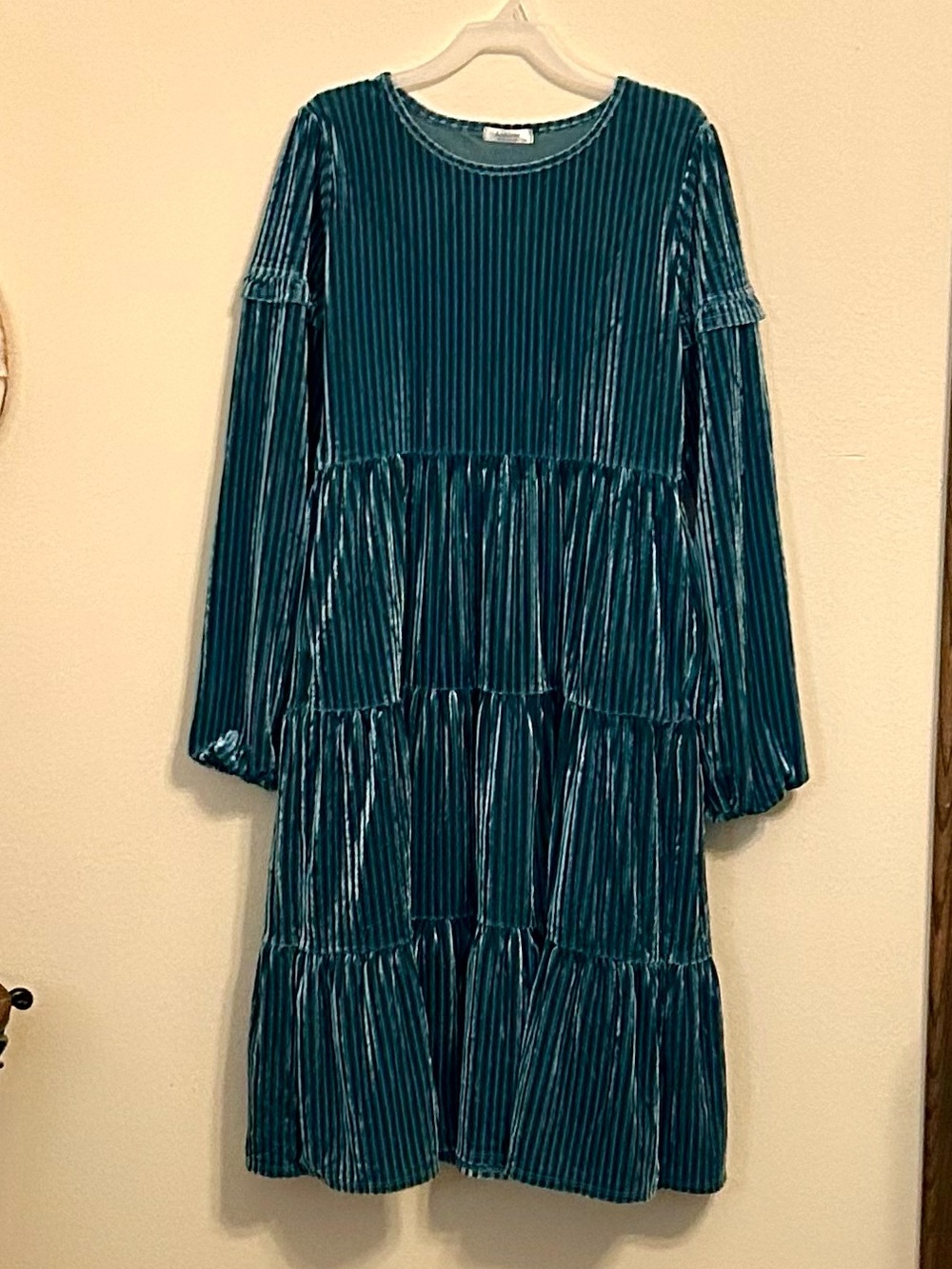 ARSHINER Girls Teal Velvet Dress, Size 160 (US 12-14)
